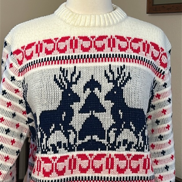 Vintage 70s 80s Gateway Knit Reindeer Christmas Holiday Sweater Unisex size LG - Picture 3 of 16